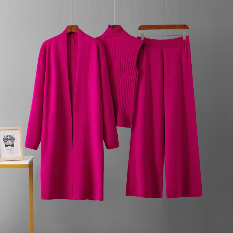 Ropa Personalizada para Mujer, Conjunto de Cárdigan de Pantalón de 3 Piezas para Mujer, Conjunto de Pantalón de Chaleco de Punto a la Moda Para Mujer, Cárdigan de Suéter para Mujer