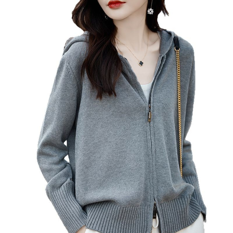 Logotipo de Bordado de Patrón Personalizado Cárdigan de Suéter Estándar de Punto Corto de Seda y Cachemira de Lana Informal de Color Sólido para Mujer Producto