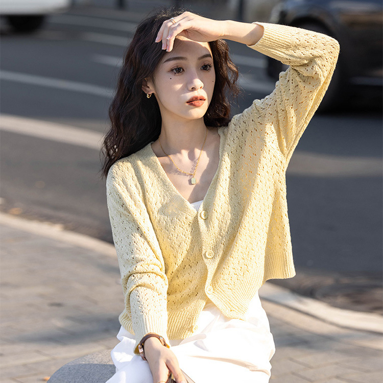 Cárdigan Hueco de Ganchillo de Mujer de Manga Larga de Moda Personalizada de Fabricantes de Prendas de punto