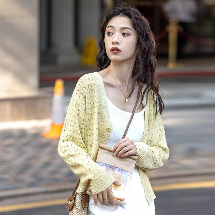 Cárdigan Hueco de Ganchillo de Mujer de Manga Larga de Moda Personalizada de Fabricantes de Prendas de punto