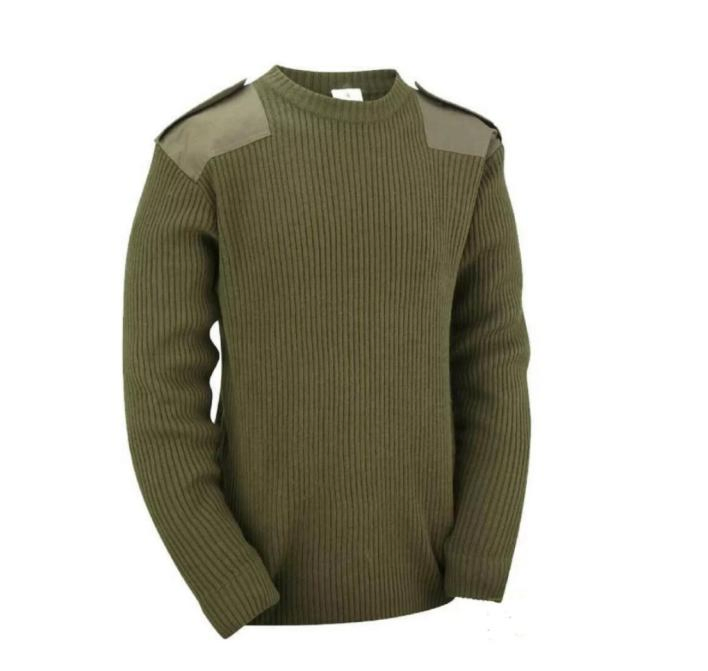 Jersey de Cuello Redondo de Estilo Clásico Jersey Táctico Suéter Verde Mezcla de Lana