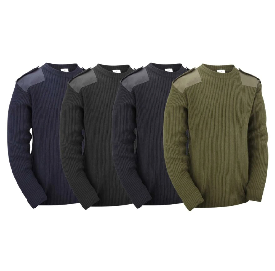 Jersey de Cuello Redondo de Estilo Clásico Jersey Táctico Suéter Verde Mezcla de Lana