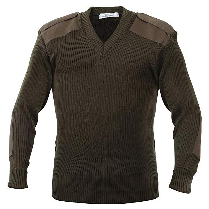 Suéter Estilo Campo Suéter Acrílico con Cuello en V y Parches