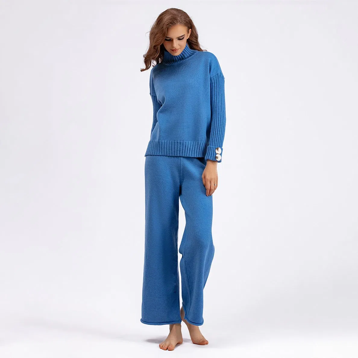 Conjunto de suéter Suelto de Mujer de cercanías Casual de Cuello Medio Alto de Color Sólido de moda&prime;s