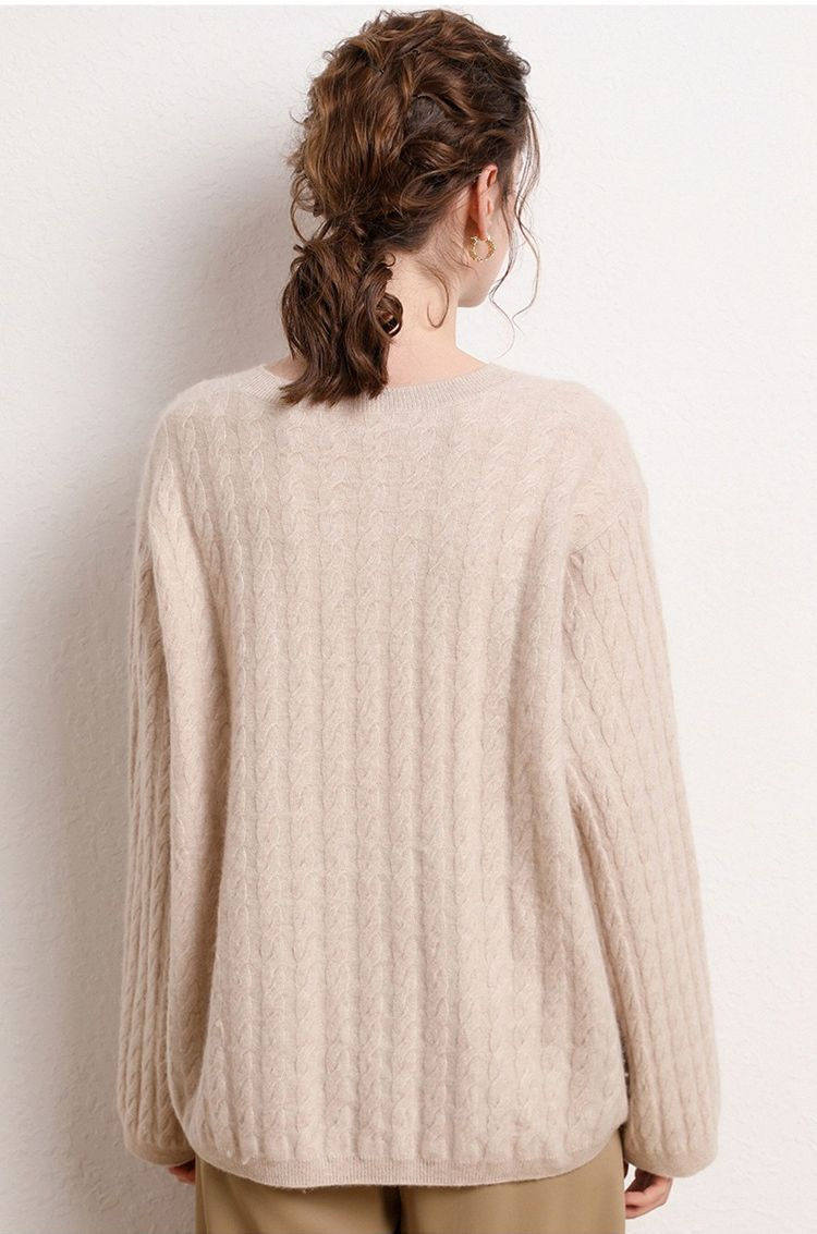 Suéter de punto de cuello redondo de Cachemira para Mujer&prime;Suéter Cálido de Giro Suelto de Otoño e Invierno