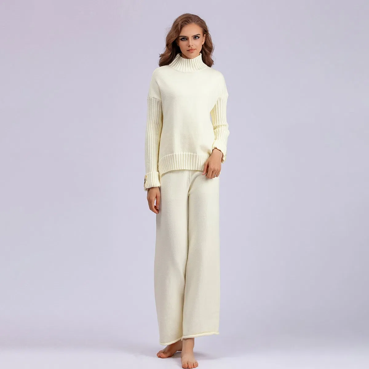 Conjunto de suéter Suelto de Mujer de cercanías Casual de Cuello Medio Alto de Color Sólido de moda&prime;s