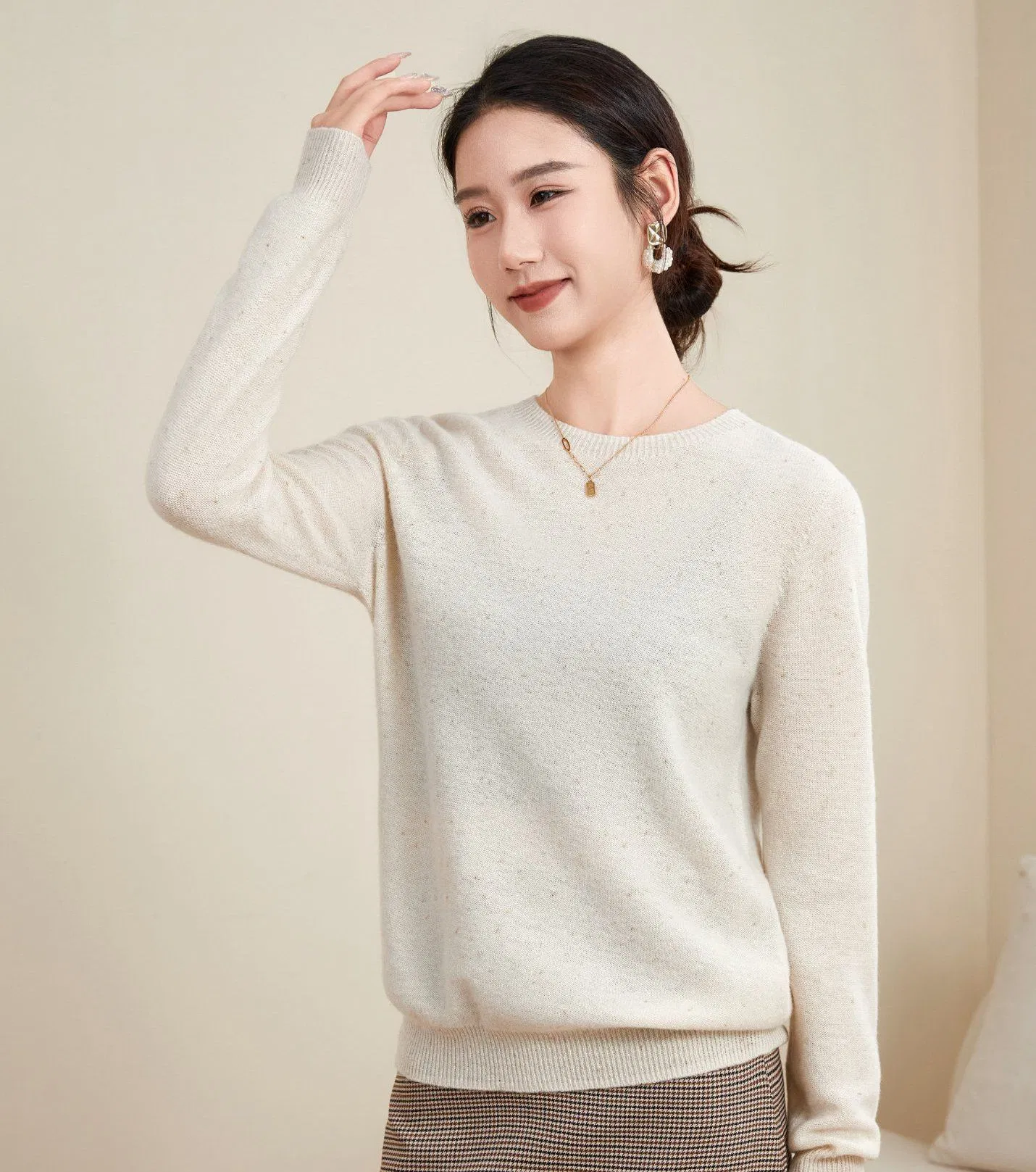 Suéter Ultra Suave con cuello redondo para Mujer&prime; s-Premium 91% Lana y 9% Lurex