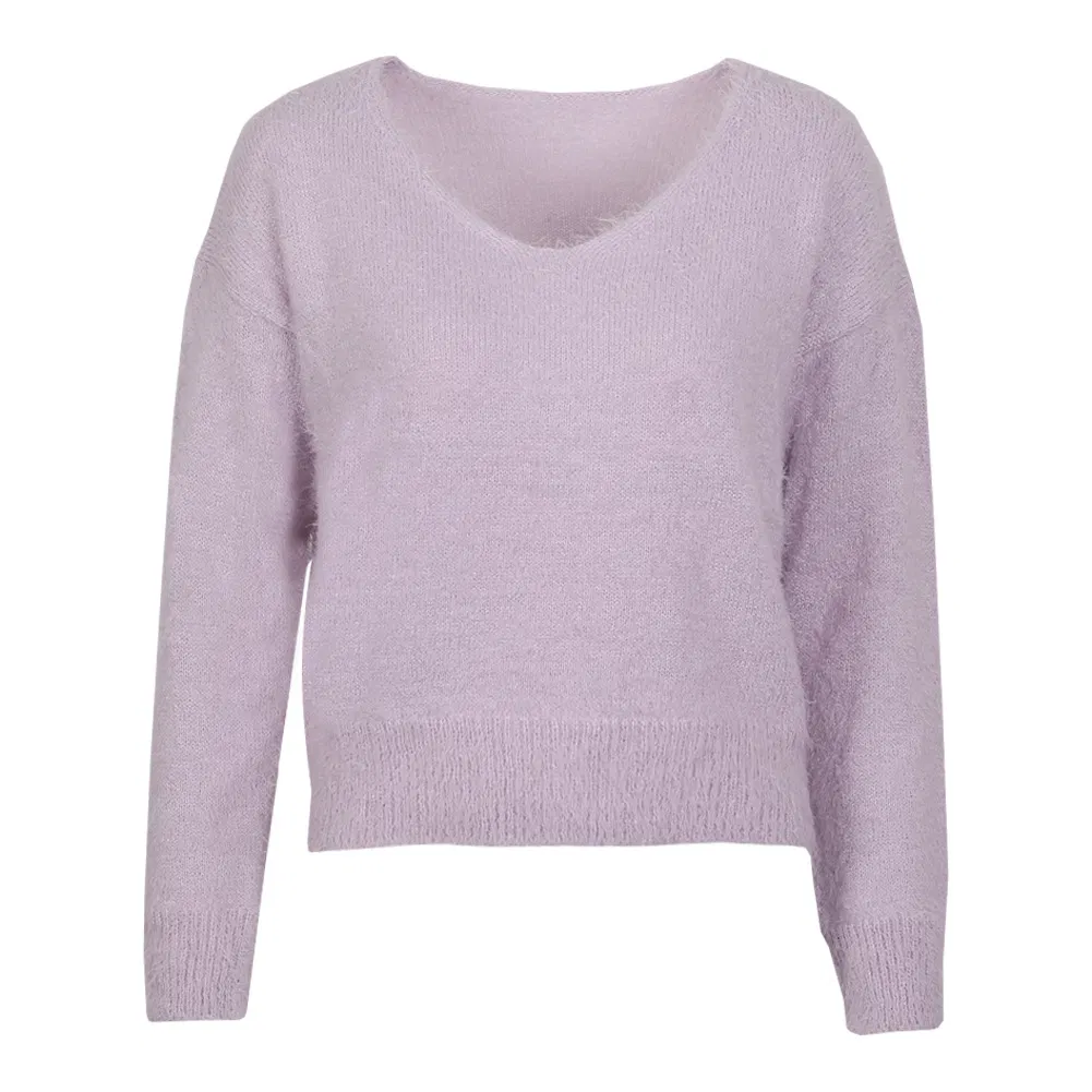 Suéter de Conejo de Moda Otoño Invierno para Mujer, de Manga Larga, Suelto, de Color Sólido, Jersey de Talla Grande, Cuello en V, Espalda Abierta, Suéter de Punto, Camisa de fondo