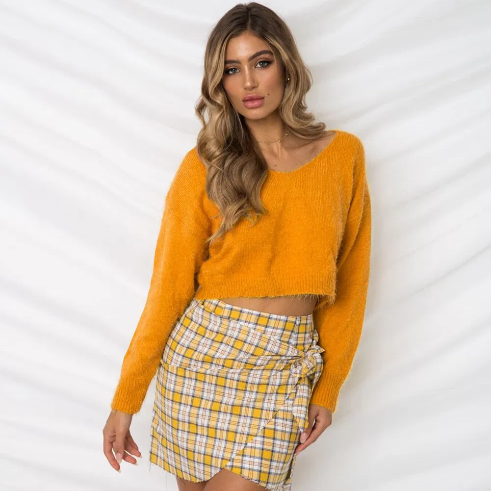 Suéter de Conejo de Moda Otoño Invierno para Mujer, de Manga Larga, Suelto, de Color Sólido, Jersey de Talla Grande, Cuello en V, Espalda Abierta, Suéter de Punto, Camisa de fondo