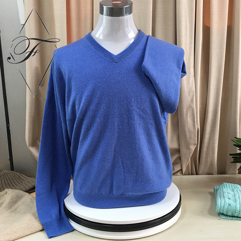 Suéter de Jersey de manga larga con cuello en V y tejido de cachemira 100% de fábrica para hombre.