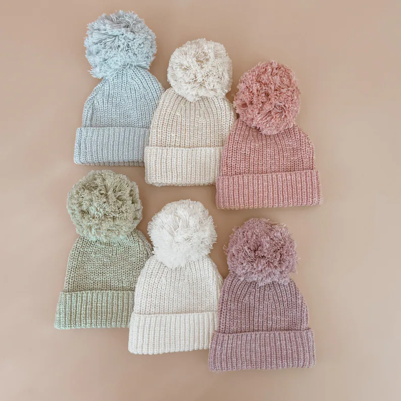 Gorro Cálido de Invierno Gorro de Punto con Logotipo Personalizado Gorro de Invierno con Puños de Punto Cálido con POMPÓN para Niños y Bebés