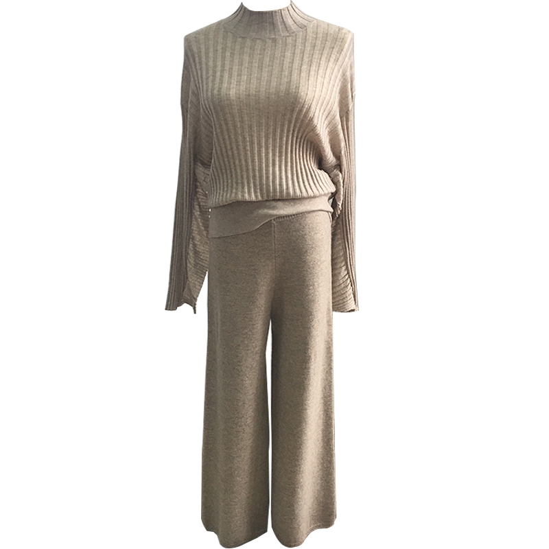 Pantalones de Punto de Lana de Cachemira de Diseño de Moda con Bolsillos Laterales.