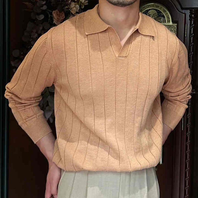 Suéteres de polo de punto sólido Old Money Personalizados para hombres y prime;Jersey abierto con cuello en V