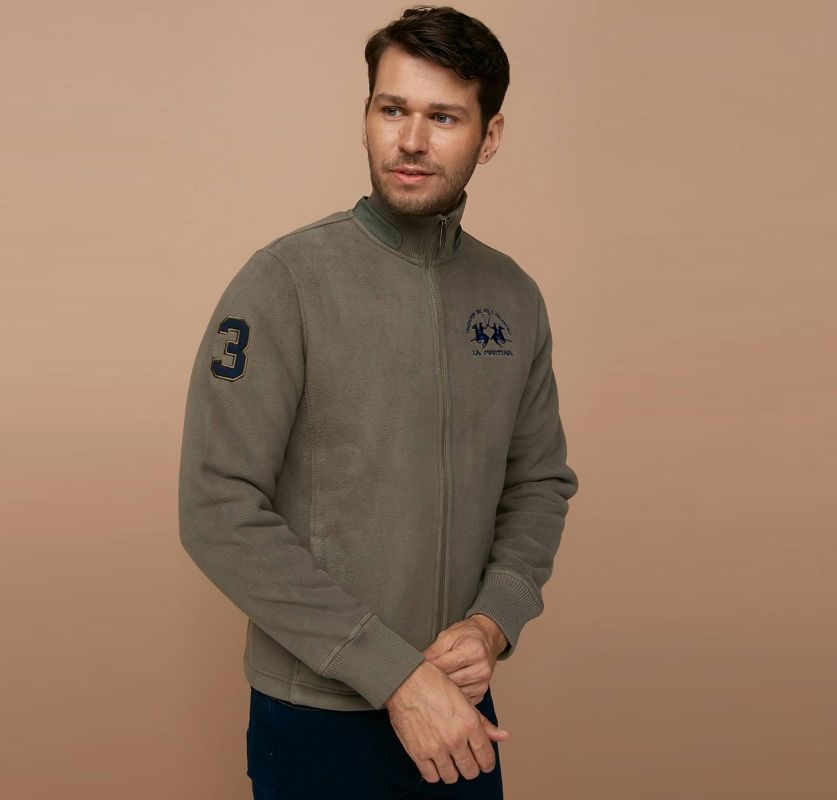 Sudaderas de Cárdigan de Lana Polar con Cremallera Bordada Informal para hombre