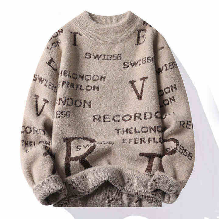 Suéter de Invierno Antiarrugas al por Mayor Suéter de punto de Algodón con Cuello redondo de Lana Estándar Regular para hombre