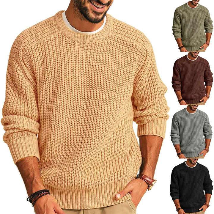 Jersey Diario Versátil de Cuello Redondo de Moda Superior Retro de Alta Calidad para Exteriores, Suéter de Punto Informal de Invierno Negro, Popular para Hombres