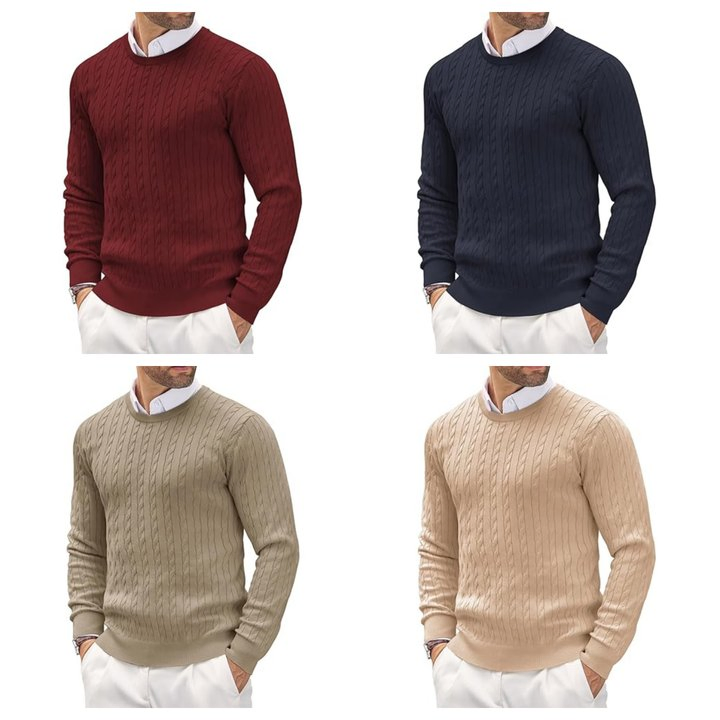 Suéter de Punto de Manga Larga Para Hombre, Cuello Redondo, Suéteres de Cuello Redondo de Punto con Cable, Suéter de Punto con Estampado Torcido Para Hombre