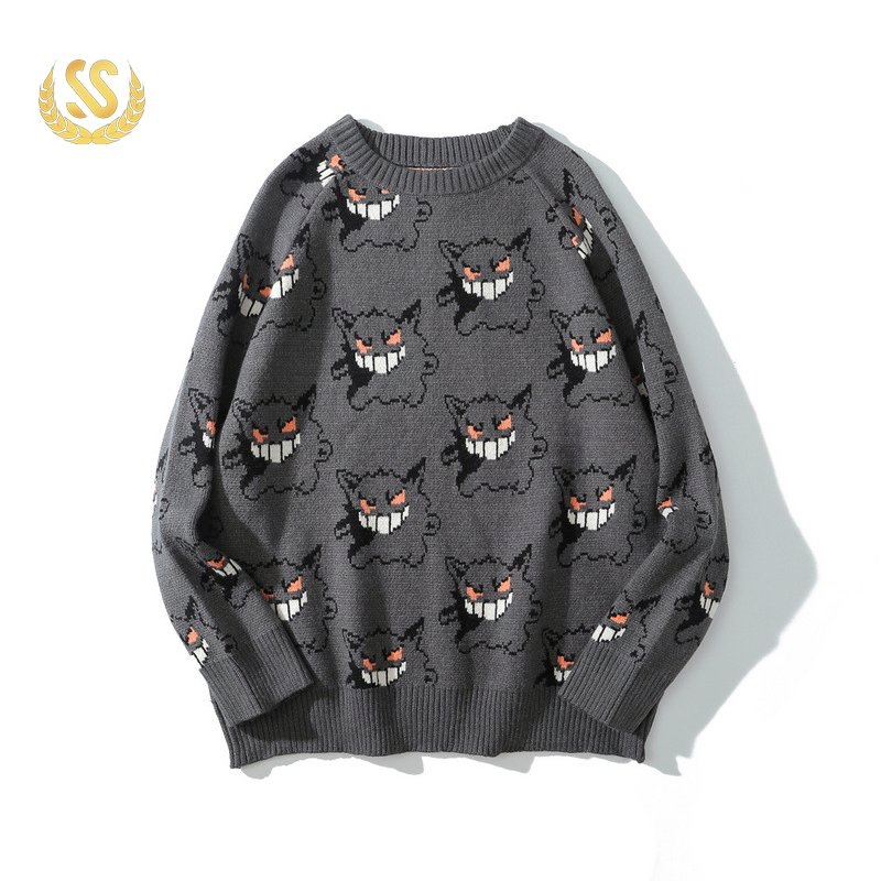 Suéter de Algodón con Hombros Descubiertos y Estampado de Punto de Talla Grande