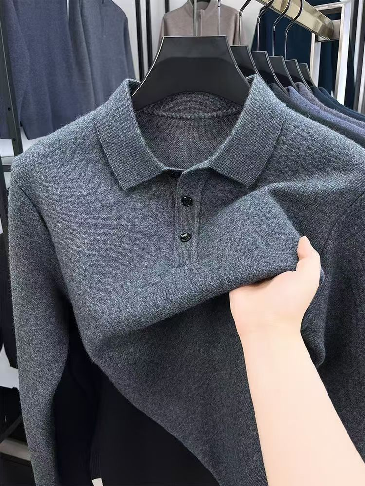 Suéter de Polo de punto Sólido Clásico para hombre&prime;s &ndash; Jersey casual de negocios
