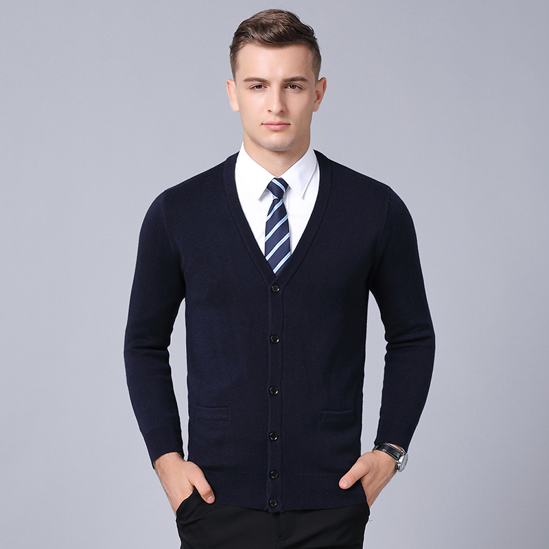 Cárdigan con cuello en V de Lana para Hombre′s-Prendas de punto Delanteras Abiertas de Manga Larga de Peso Regular para Capas & amp; Casual de negocios