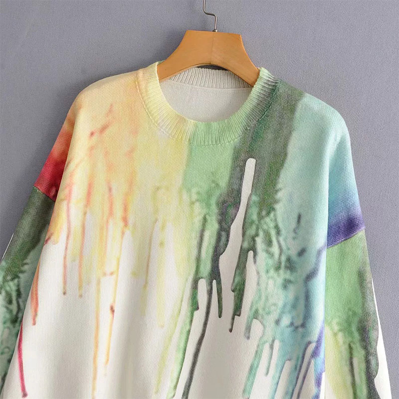 Jersey de Punto Multicolor con Estampado de Mujer