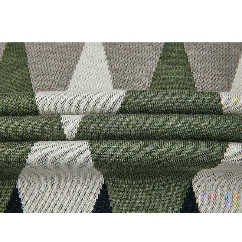 Suéter de punto suelto con cuello redondo y cuello redondo para hombre Suéter de diseño Jacquard de color contrastante