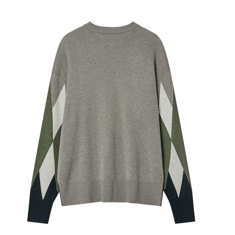 Suéter de punto suelto con cuello redondo y cuello redondo para hombre Suéter de diseño Jacquard de color contrastante