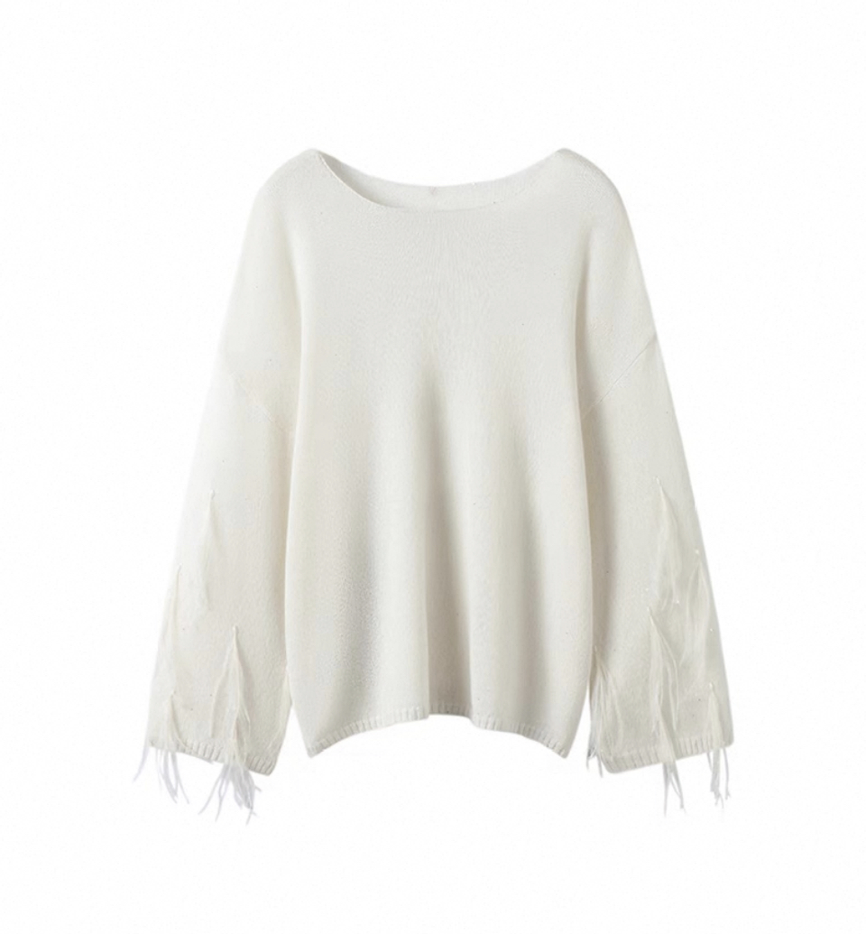 Jersey de Cachemir Puro con Detalle de Pedrería a Mano, Diseño de Cuello Redondo