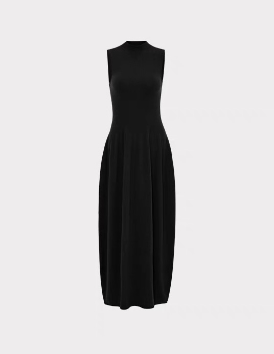 Vestido de Lana de Punto con Cuello Alto y Temperamento Medio para Mujer, Vestido en Forma de Capullo.