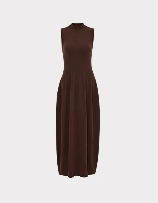 Vestido de Lana de Punto con Cuello Alto y Temperamento Medio para Mujer, Vestido en Forma de Capullo.
