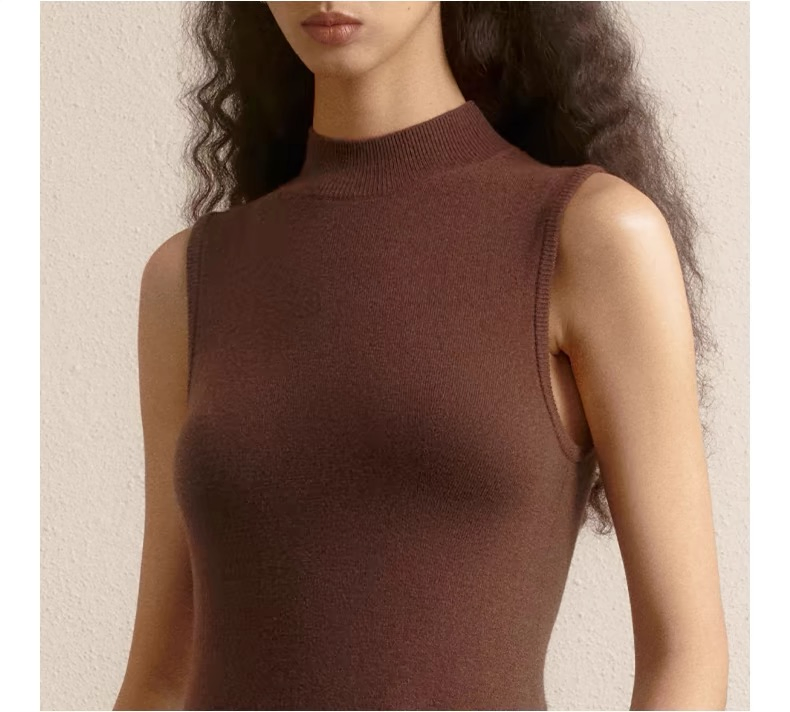Vestido de Lana de Punto con Cuello Alto y Temperamento Medio para Mujer, Vestido en Forma de Capullo.