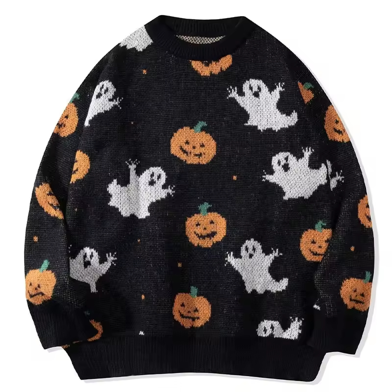 Suéter de Halloween Suelto Informal de Punto Grueso con Estampado Jacquardsuéter Temático de Halloween