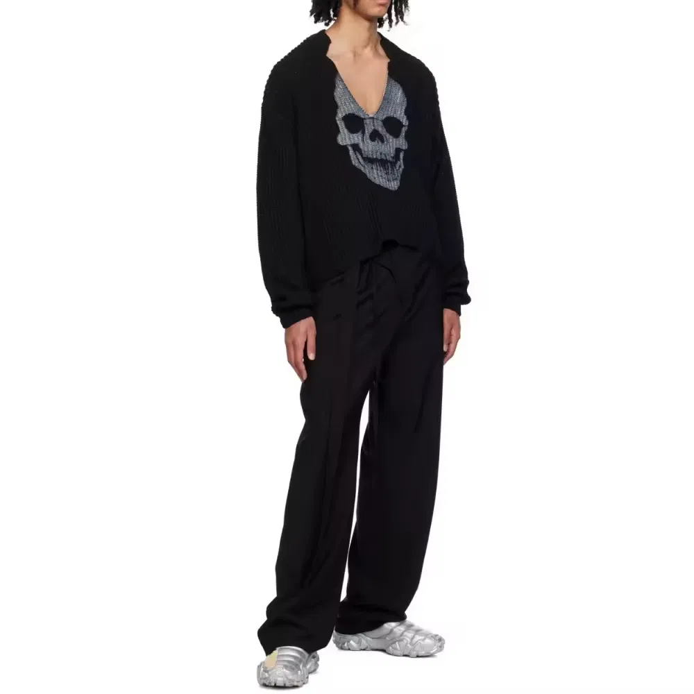 Suéter de Moda de Manga Larga de Gran Tamaño Jersey de Punto Jacquard Suelto Jersey Gótico Unisex Suéteres de Calavera