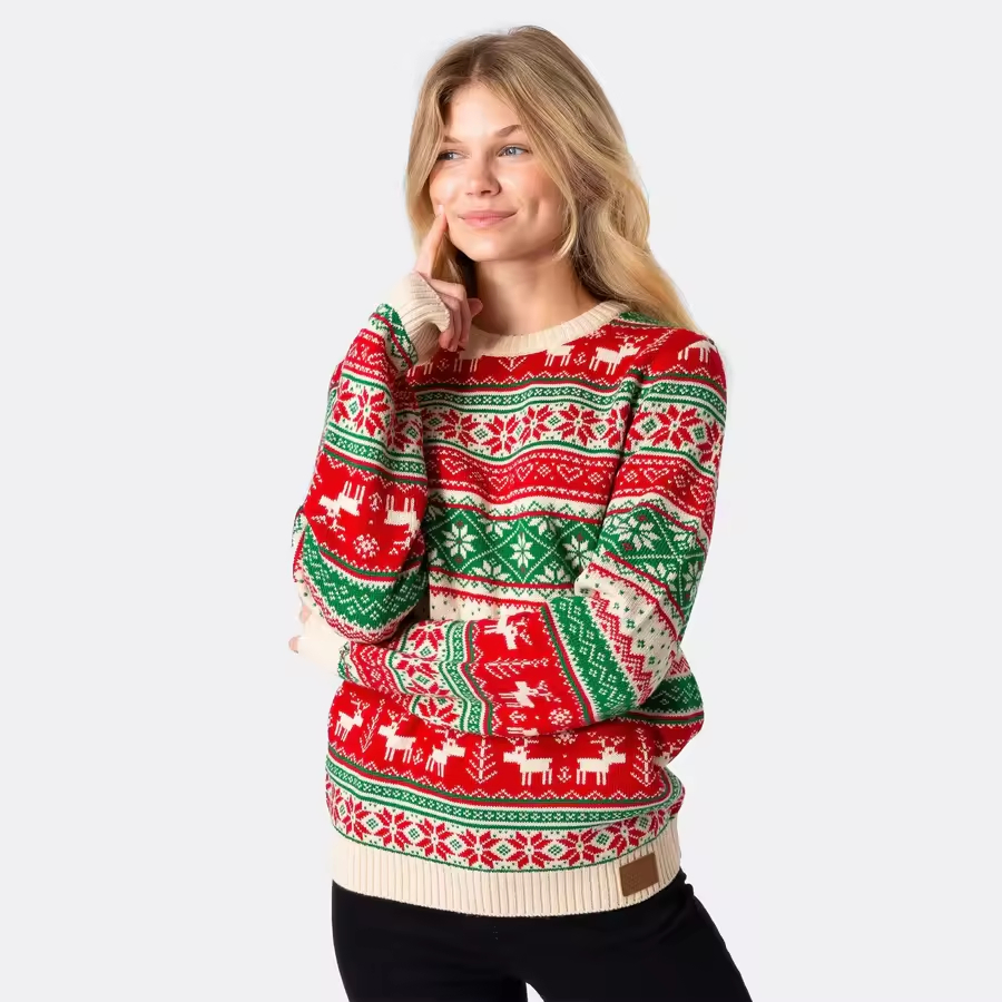 Suéter de punto de Gran Tamaño de Manga Larga de Punto de Navidad Jacquard para Mujer Suéter de punto