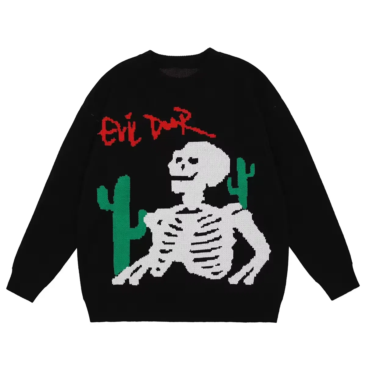 Suéter Informal Harajuku de estilo Callejero Hip-Hop para Hombre, Suéter de punto con esqueleto de Dibujos Animados, Suéter