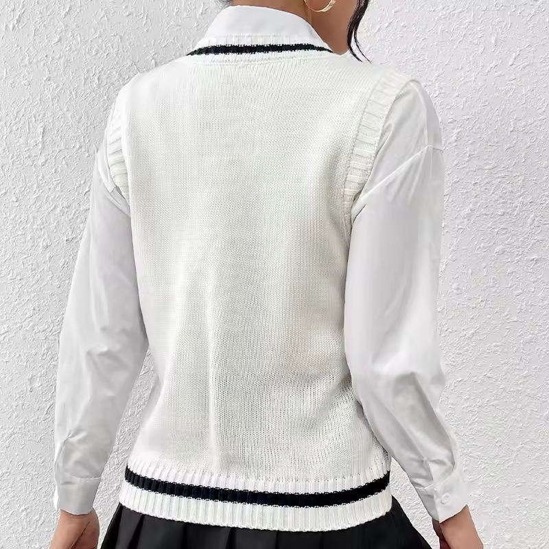 Chaleco de Ganchillo para Mujer, Suéter con Cuello en V, Chaleco, Suéter de punto Blanco, Suéter