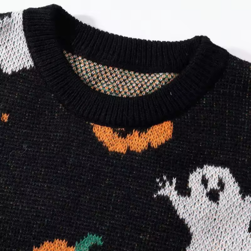 Suéter de Halloween Suelto Informal de Punto Grueso con Estampado Jacquardsuéter Temático de Halloween