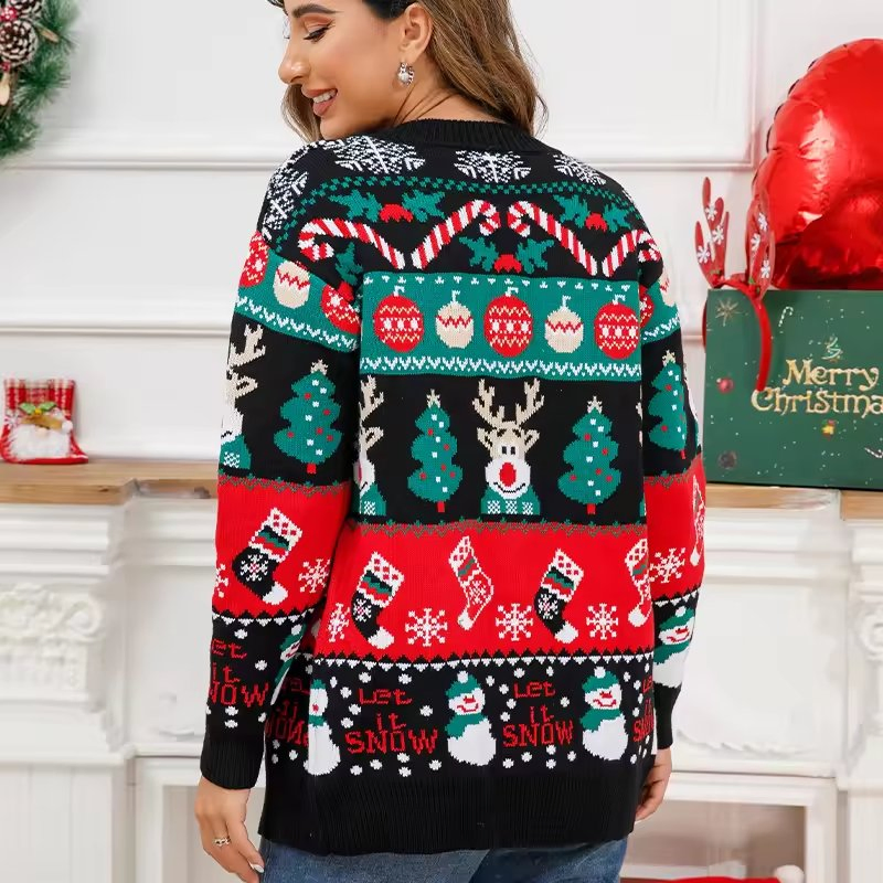 Ropa de Navidad Chaqueta de Suéter de Punto de Invierno para Mujer Suéter de Navidad Feo de Punto Suelto de un solo pecho