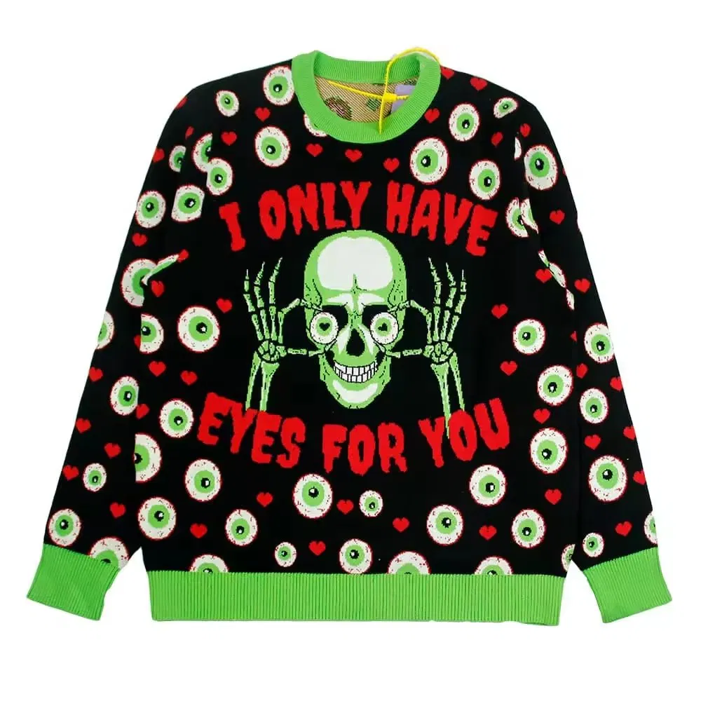 Jersey Jacquard Suéter de Halloween de Punto Personalizado de Diseñador de Punto de Algodón con Cuello Redondo de Invierno