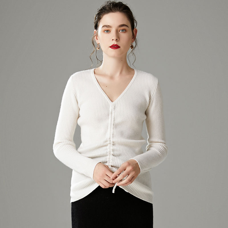Suéter de Mujer con Cuello en V Suave y Cálido de Lana de Punto de Manga Larga
