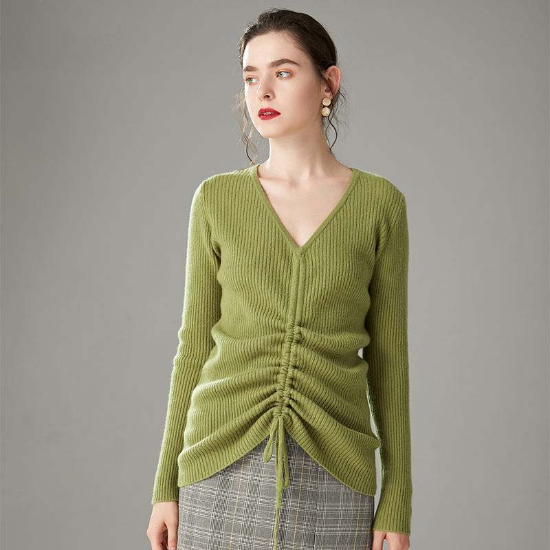 Suéter de Mujer con Cuello en V Suave y Cálido de Lana de Punto de Manga Larga