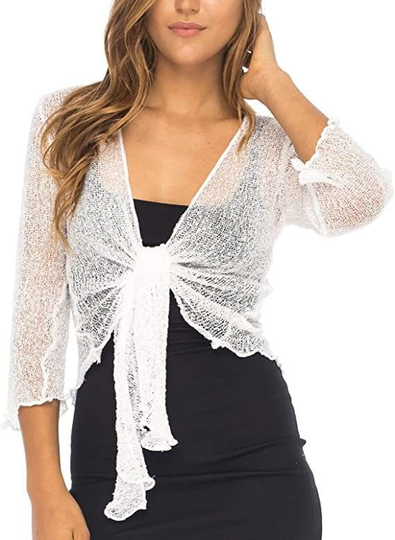 Cárdigan de Corbata de Encogimiento de Hombros de Punto con Cuello en V y Manga Larga Acanalada de Color Sólido para Mujer