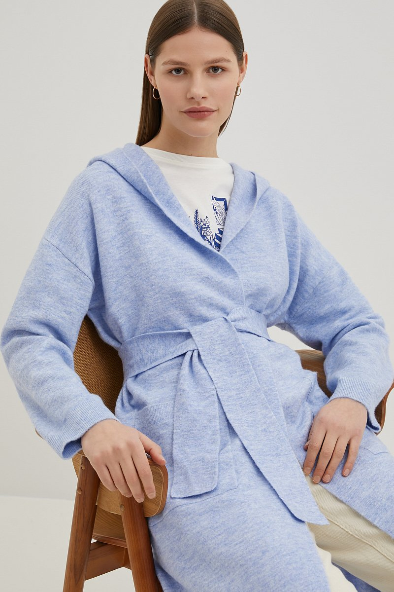Cárdigan de Mujer de Moda de Otoño Invierno al por Mayor Suéter de corte Largo Prendas de vestir de punto con Cinturón y Capucha