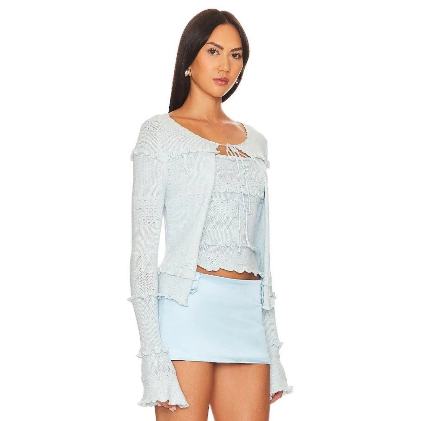 Venta al por mayor Conjunto de 2 Piezas de Color Sólido para Mujer, Cárdigan de Punto y Chaleco, Suéter Elegante, Suéter Informal