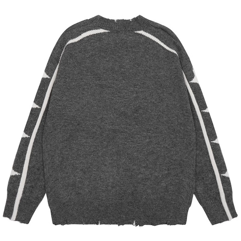 Suéter Jacquard Vintage Suéter de Punto de Borde Crudo de Manga Larga con Cuello Redondo para Hombre