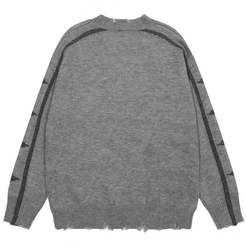 Suéter Jacquard Vintage Suéter de Punto de Borde Crudo de Manga Larga con Cuello Redondo para Hombre