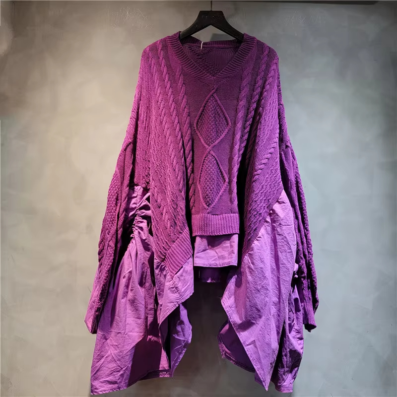 Suéter irregular para Mujer y mujer, Camisa, Top, Jersey de retazos, Suéter de cachemira de punto largo