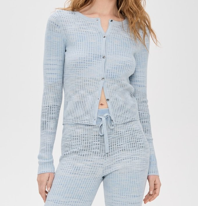 Cárdigan de Manga Larga Ligero de Punto Acanalado de Alto Estiramiento para Mujer, con Tapeta con Botones y Cuello Redondo