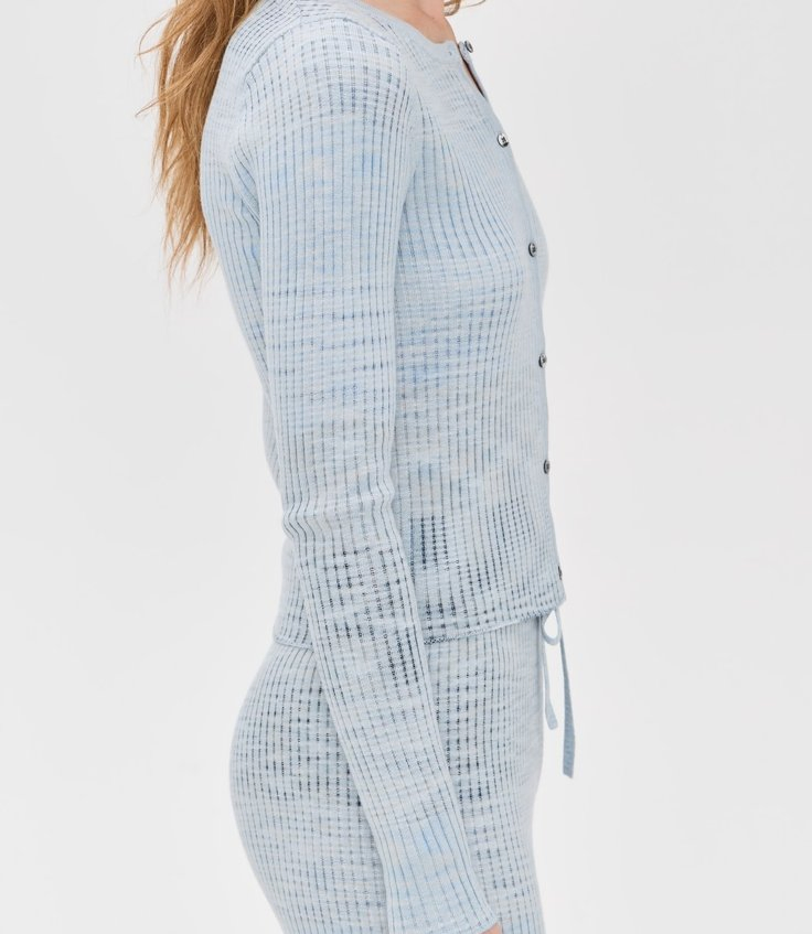 Cárdigan de Manga Larga Ligero de Punto Acanalado de Alto Estiramiento para Mujer, con Tapeta con Botones y Cuello Redondo
