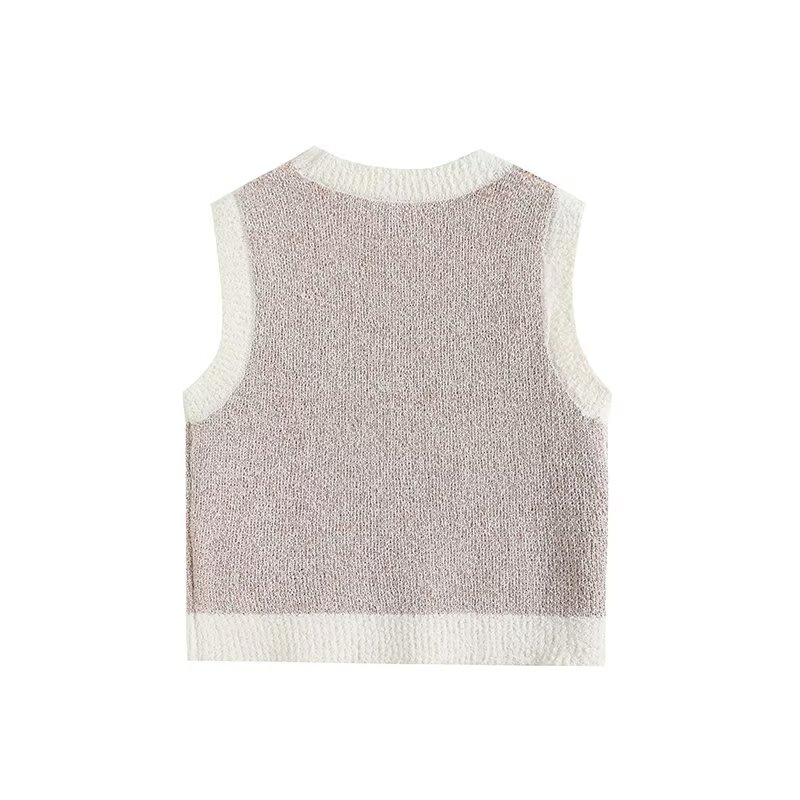 Za Ropa de Mujer&prime;s Chaleco de punto Jacquard Corto Delgado con cuello redondo sin mangas
